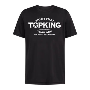 Camiseta TOP KING color negro. Logo en el centro en blanco. Hecha de algodón extrasuave. Para muay thai, boxeo, ropa de calle.