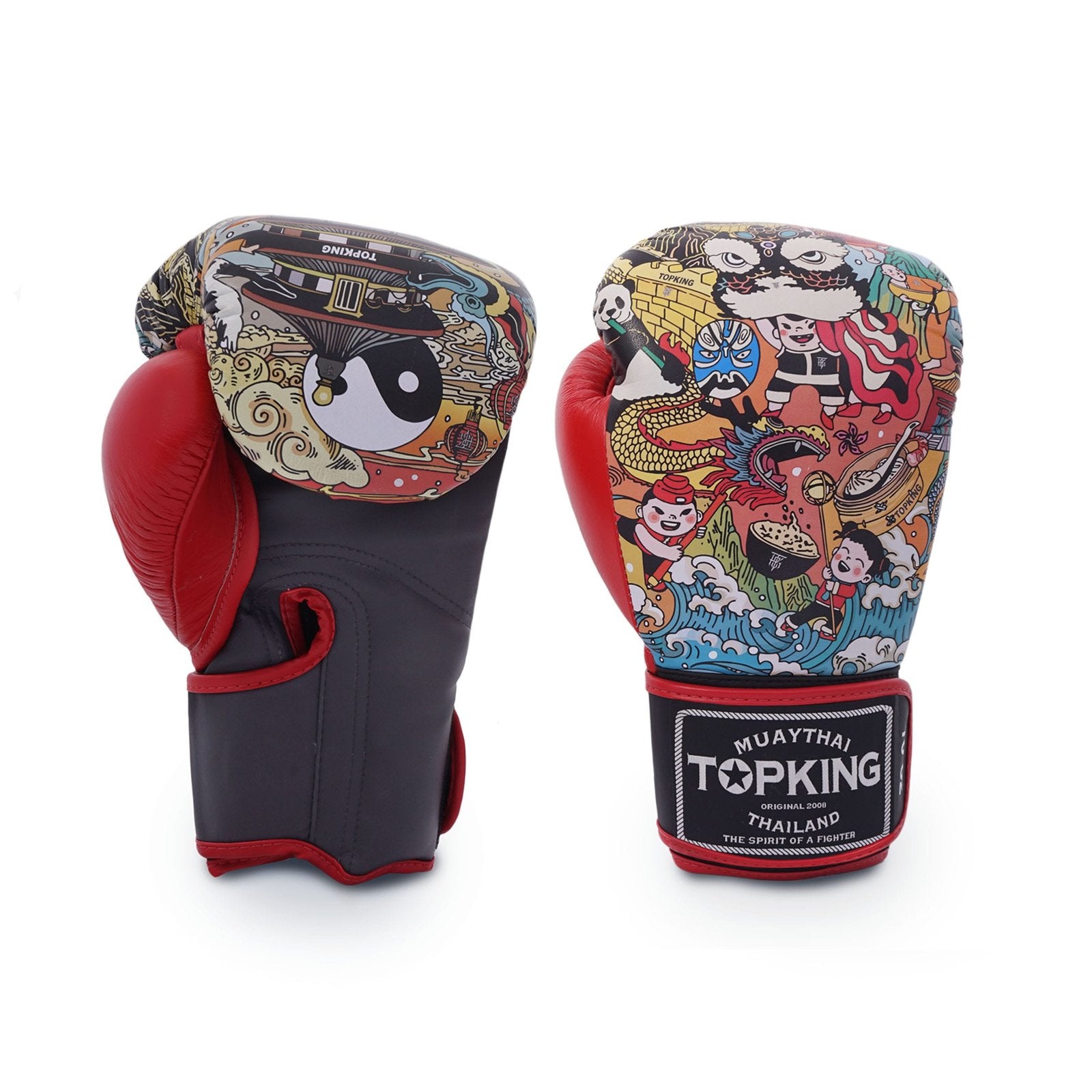 Guantes Top King por delante y por detrás. Palma negra y diseño cultura china. Sistema de acolchado interno con tecnología "Clima cool". Cierre envolvente con ajuste seguro.