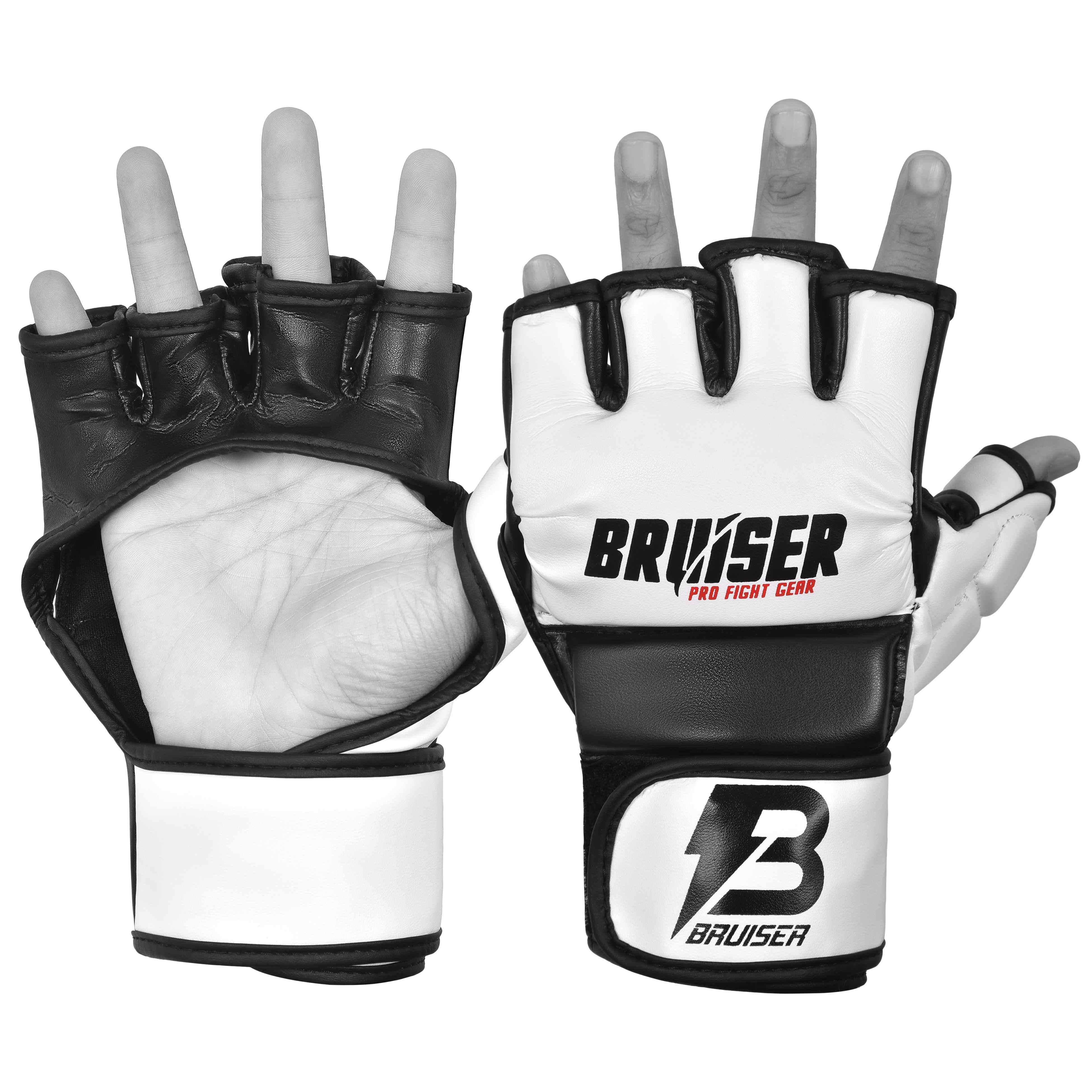 GUANTES DE MMA "PRO FIGHT" P.PIEL NEGRO / BLANCO