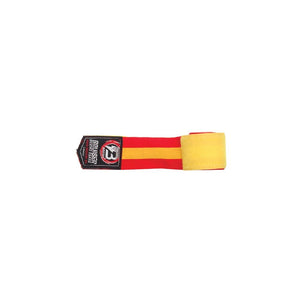 Vendas de boxeo elásticas enrolladas marca Bruiser con diseño bandera de España.