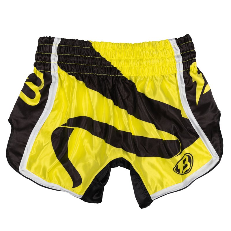 SHORT THAI KICK "BRUISER" AMARILLO/NEGRO SATEN SUBLIMADO