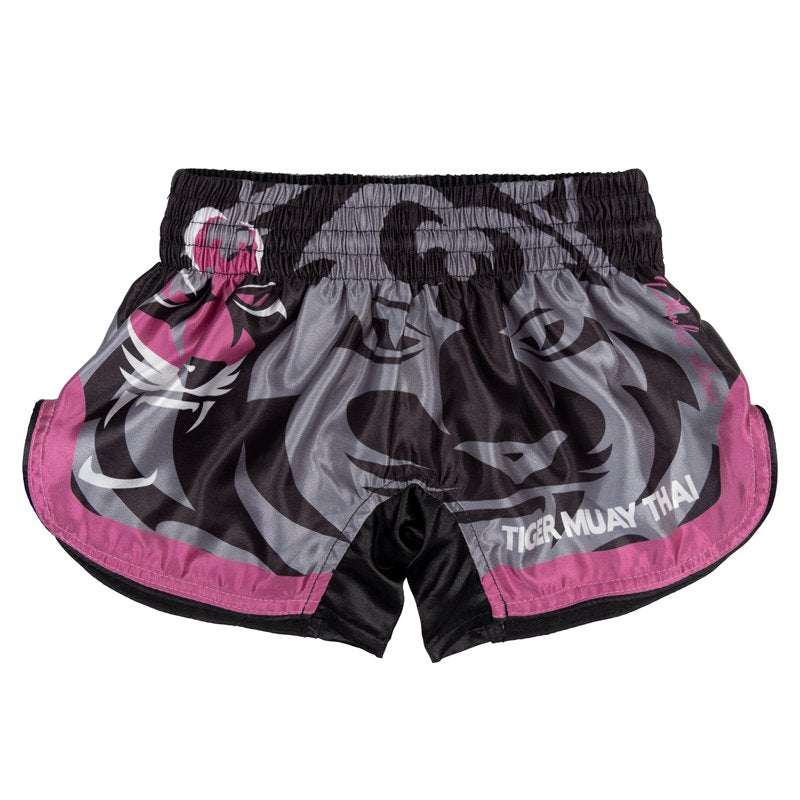 SHORT THAI KICK INFANTIL “TIGER” NEGRO/ROSA SATEN SUBLIMADO