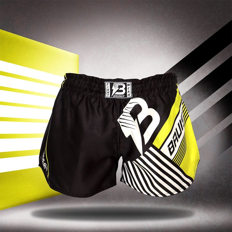 PANTALON CORTO BRUISER THAI KICK FURY NEGRO Y AMARILLO