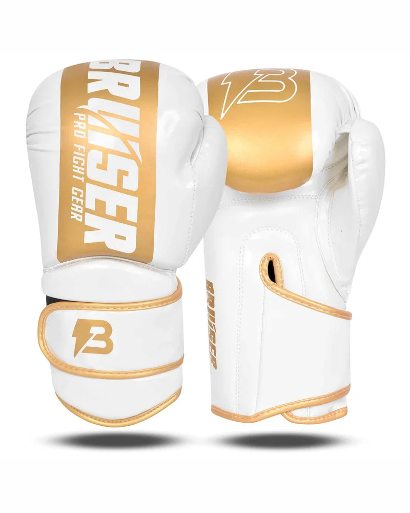 Guantes De Boxeo "Pro Fight " Polipiel Blanco/oro