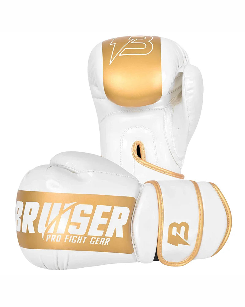 Guantes De Boxeo "Pro Fight " Polipiel Blanco/oro