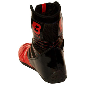 Botas de boxeo "Speed Ko" Bruiser color negras y rojas. Con cordones y velcro seguro. Parte trasera. 