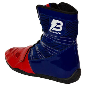 Botas de boxeo "Speed Ko" Bruiser color negras y rojas. Con cordones y velcro seguro. Perfil izquierdo. 