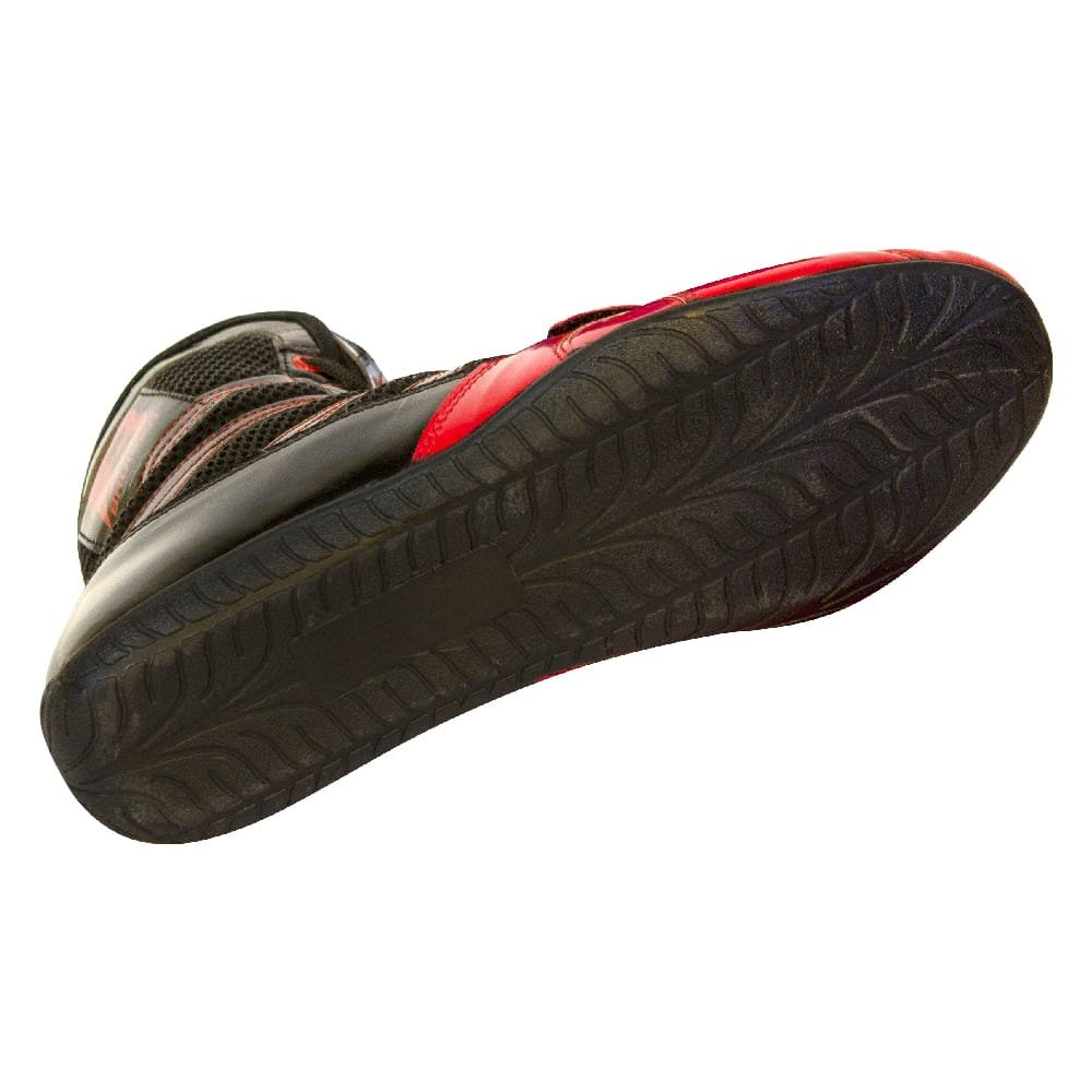 Suela de Botas de boxeo "Speed Ko" Bruiser color negras y rojas. Con cordones y velcro seguro. Parte inferior. 