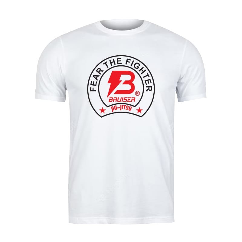 Camiseta Bruiser color blanco con logo en el centro. Hecha de algodón extrasuave. Costuras reforzadas. Para Muay Thai, boxeo, entrenamiento. 