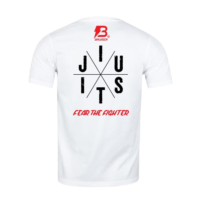 Camiseta Bruiser color blanco por detrás. Hecha de algodón extrasuave. Costuras reforzadas. Para Muay Thai, boxeo, entrenamiento. 