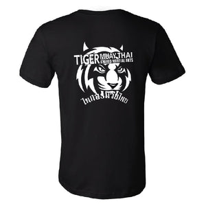 Camiseta Tiger Muay Thai manga corta color negro por detrás. Hecha de algodón extrasuave con costuras reforzadas. Para Muay Thai, boxeo, entrenamiento . 
