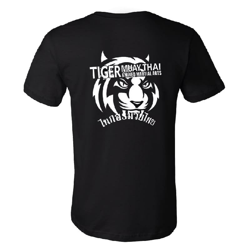 Camiseta Tiger Muay Thai manga corta color negro por detrás. Hecha de algodón extrasuave con costuras reforzadas. Para Muay Thai, boxeo, entrenamiento . 