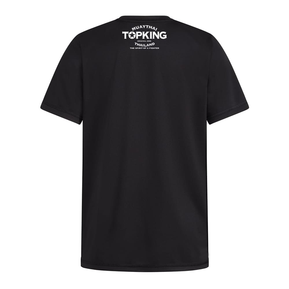 Camiseta Top King color negro. Logo en espalda de color blanco. Hecha de algodón extrasuave. Para muay thai, boxeo, ropa de calle. 