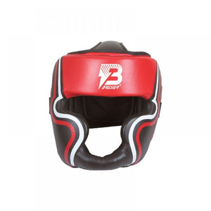 Casco Bruiser color rojo. Logo en el centro con rayas a los lados. Diseño con espuma densa. Velcro ajustable y diseño superior abierto. Imagen frontal. 