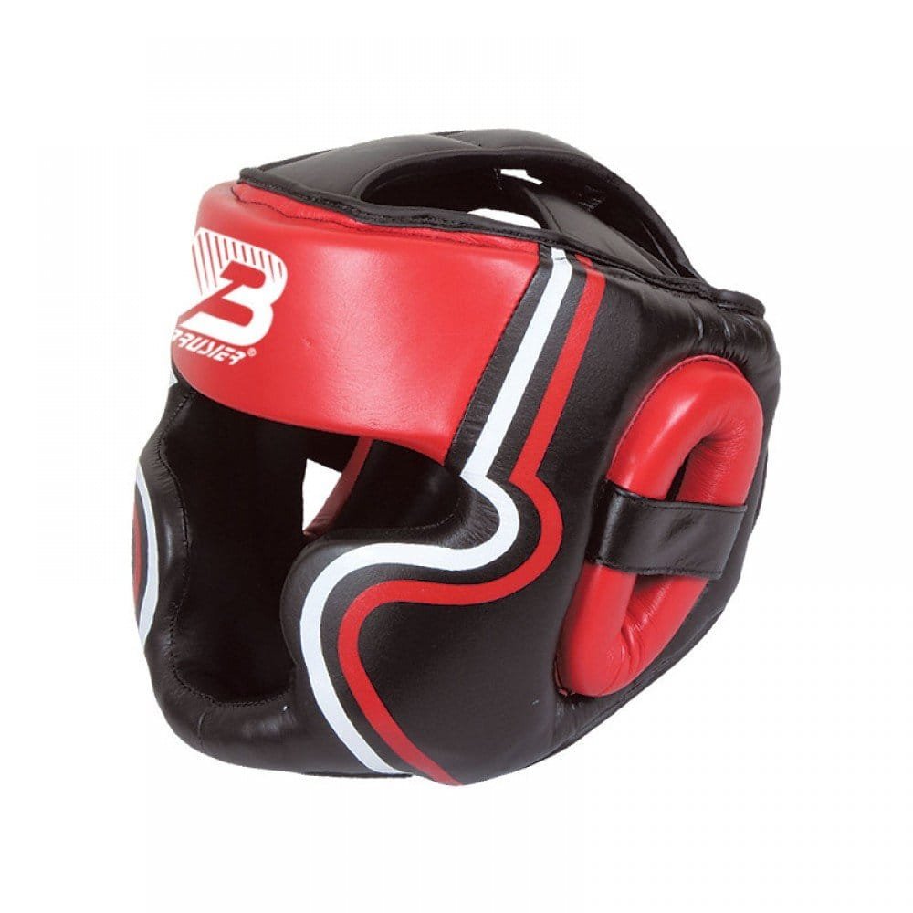 Casco Bruiser color rojo. Logo en el centro con rayas a los lados. Diseño con espuma densa. Velcro ajustable y diseño superior abierto. Imagen frontal.