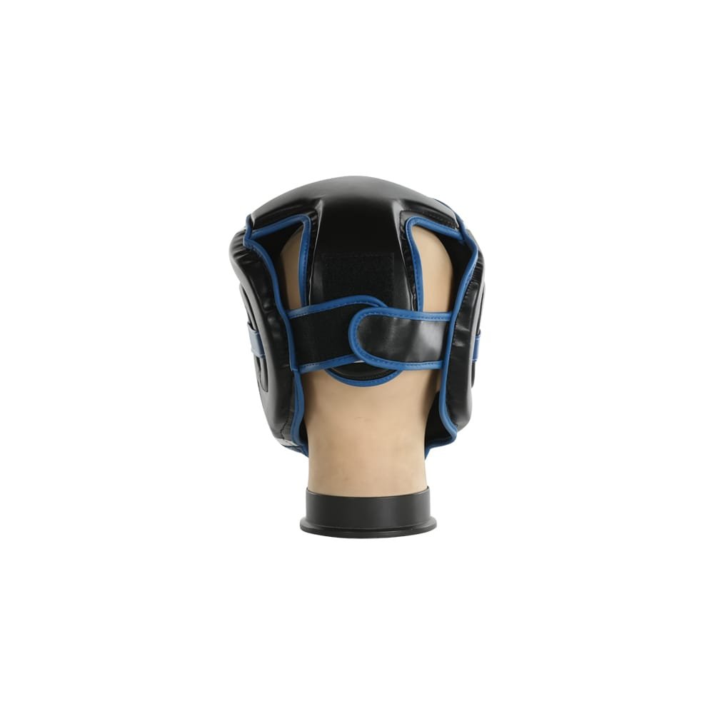 Casco Bruiser para niños color azul y  negro con detalles blancos. Logo en el centro. Hecho de polipiel con relleno de espuma. Correas de velcro reforzadas. Imagen trasera.