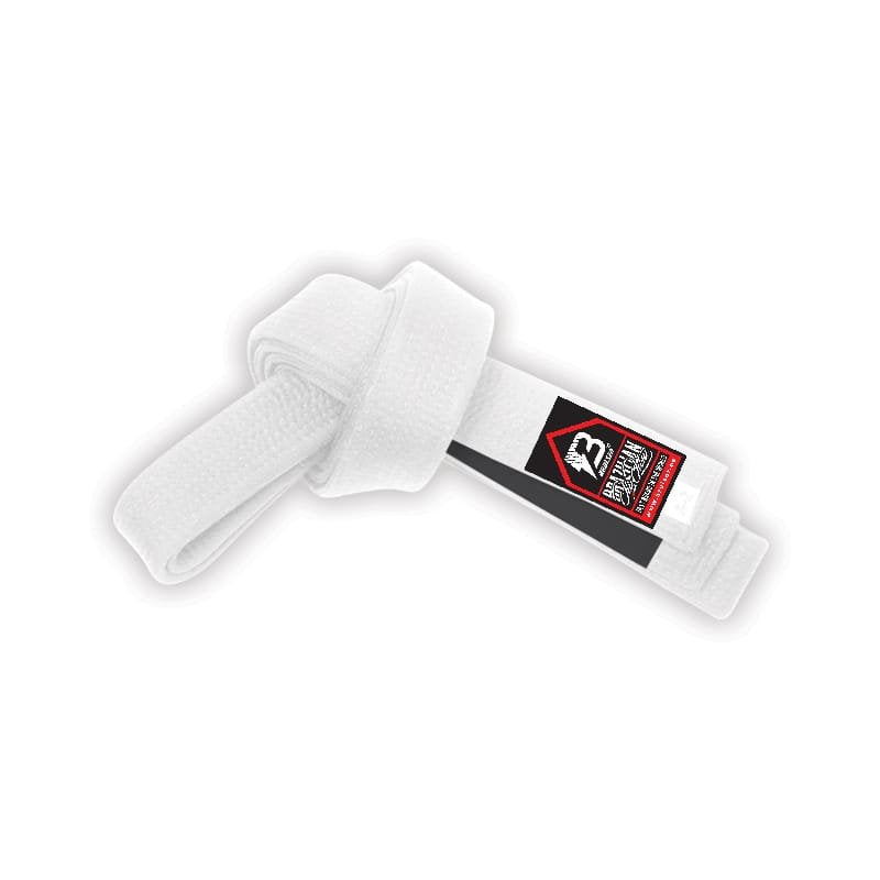 Cinturón de Jiu Jitsu Bruiser color blanco con detalles negros.  