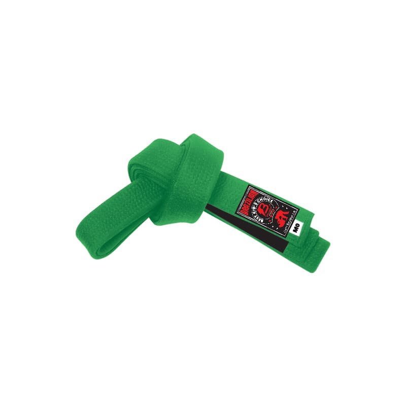 Cinturón de Jiu Jitsu "Graduación Oficial" Bruiser para niños color verde con detalles negros.