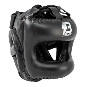 Casco de barra marca Bruiser color negro. Logo en el centro. Hecho de polipiel con relleno de espuma. Ajustable con cuerdas en parte superior. 