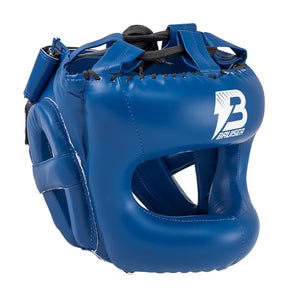 Casco de barra marca Bruiser color azul. Logo en el centro. Hecho de polipiel con relleno de espuma. Ajustable con cuerdas en parte superior. 
