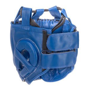 Casco de barra marca Bruiser color azul. Logo en el centro. Hecho de polipiel con relleno de espuma. Ajustable con cuerdas en parte superior. Parte trasera. 