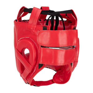Casco de barra marca Bruiser color rojo. Logo en el centro. Hecho de polipiel con relleno de espuma. Ajustable con cuerdas en parte superior. Parte trasera. 
