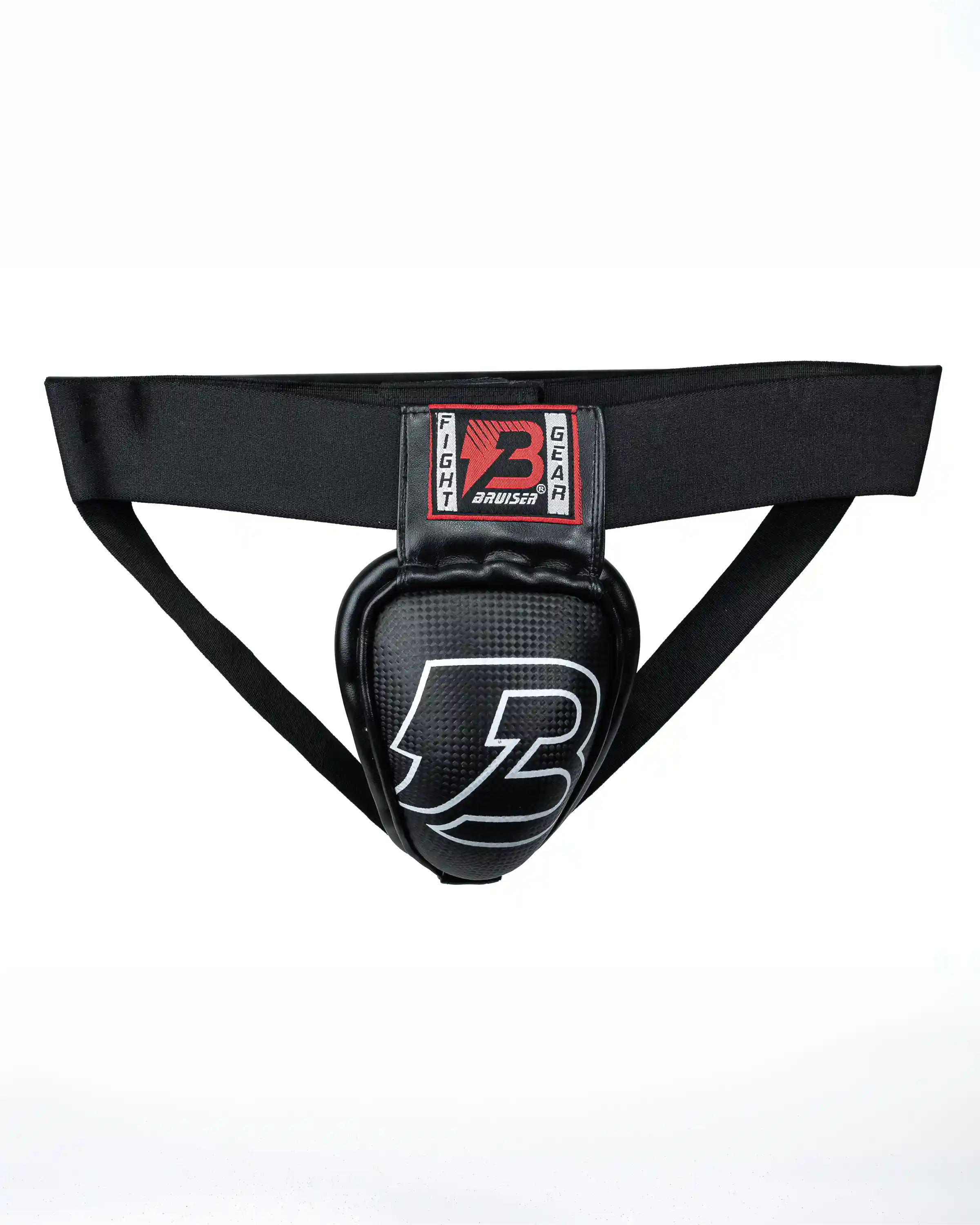 Coquilla Bruiser de metal color negro con logo en blanco en el centro. Para los deportes como Muay Thai, Kick Boxing, MMA y Boxeo.