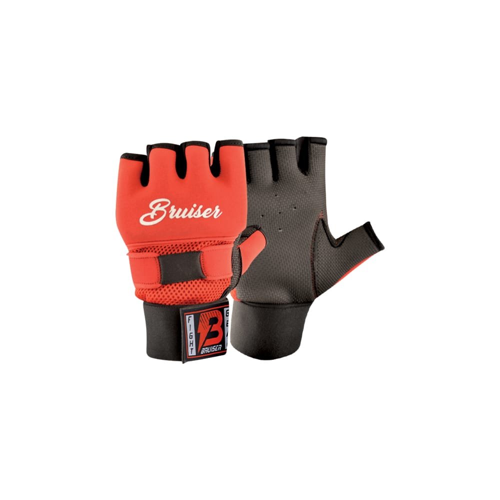 Guantes de gel MMA Bruiser por delante y por detrás color rojo. Relleno de gel inteligente. Diseñado con malla en la palma para mejor ventilación y neopreno interior. 