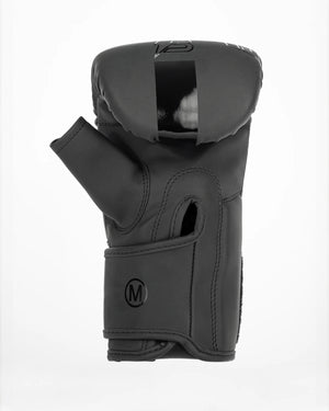Palma de guantillas Bruiser negras. Hechas de polipiel resistente para entrenamientos frecuentes, golpeo en saco y manoplas. 