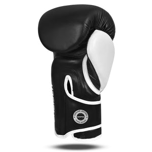 Palma de guante de boxeo marca Bruiser color negro.. Hecho de piel de vaca con relleno promolded. Manguito curvo. Para entrenamiento diario. 