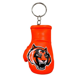 Llavero mini guante naranja Tiger. Logo Tiger en el centro. Hecho de iel sintética. 