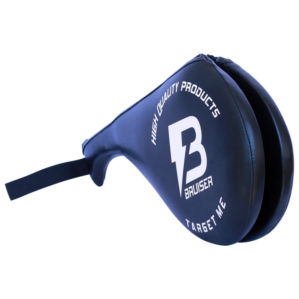 Mitt Doble Bruiser color azul. Logo blanco en el centro. Hecho de piel artificial con relleno de espuma. Para artes marciales y deportes de contacto. 