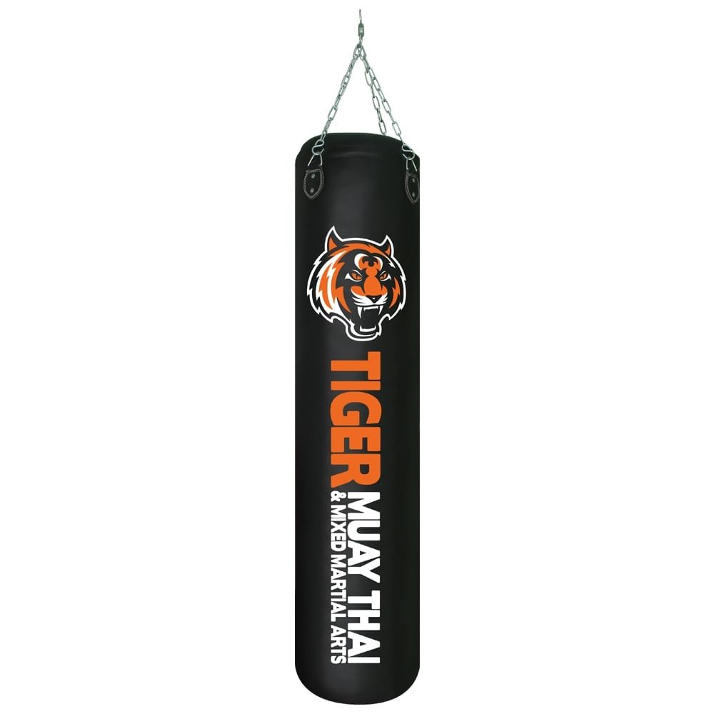 Saco de boxeo 150cm marca TMT color negro. Logo en el centro. Hecho de piel de amara. Para kickboxing, MMA, boxeo. 