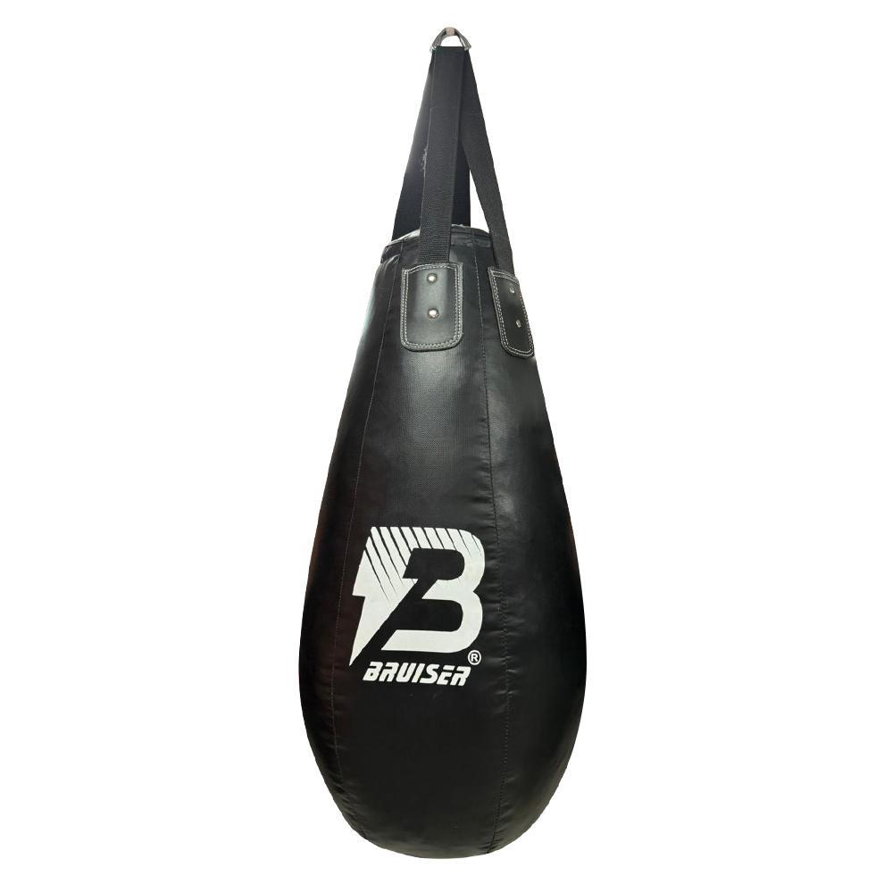 Saco Oval Impact Bruiser color negro. Logo en el centro. Hecho de piel de amara con un peso de 30kg y altura de 100 cm. Para técnicas de puño y ganchos cortos. 
