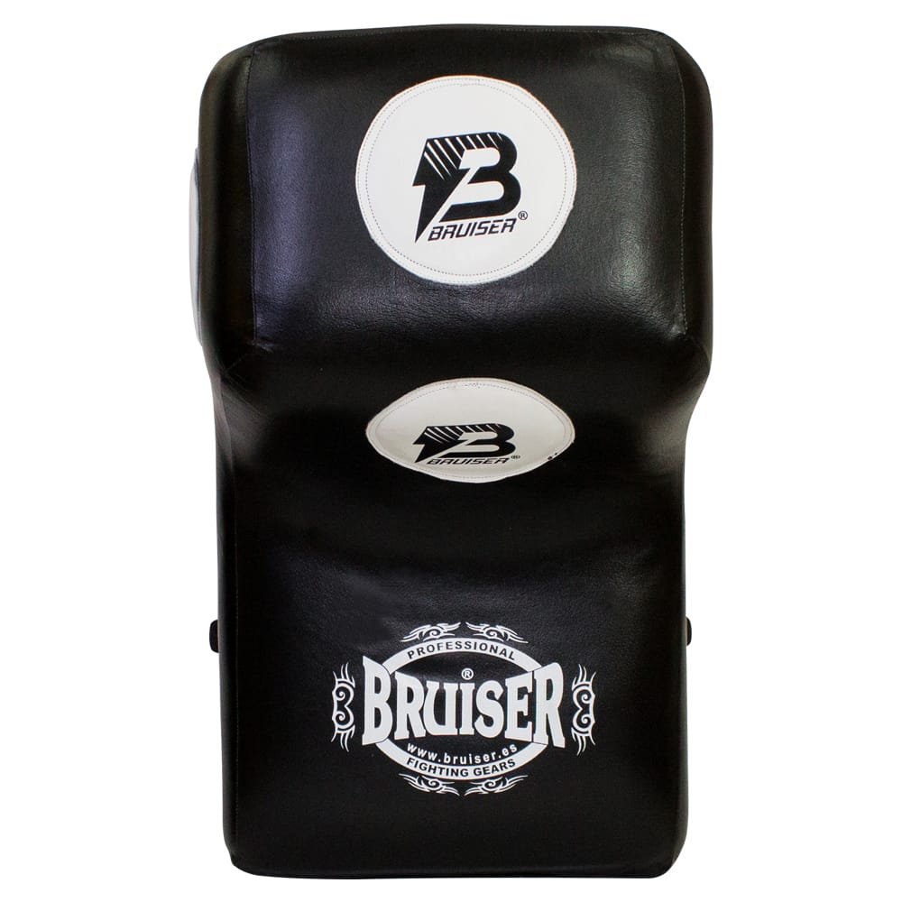 Silueta de pared marca Bruiser color negro con detalles blancos Logo en el centro. Hecha de piel de búfalo con un peso de 15kg. Para gimnasio o uso particular. Imagen frontal. 