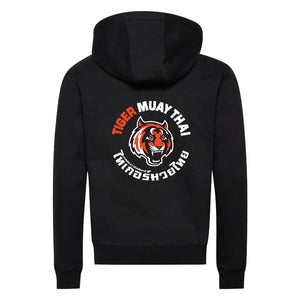 Parte trasera sudadera con capucha Tiger color negro. Logo Tiger en grande en espalda. Imagen frontal. 