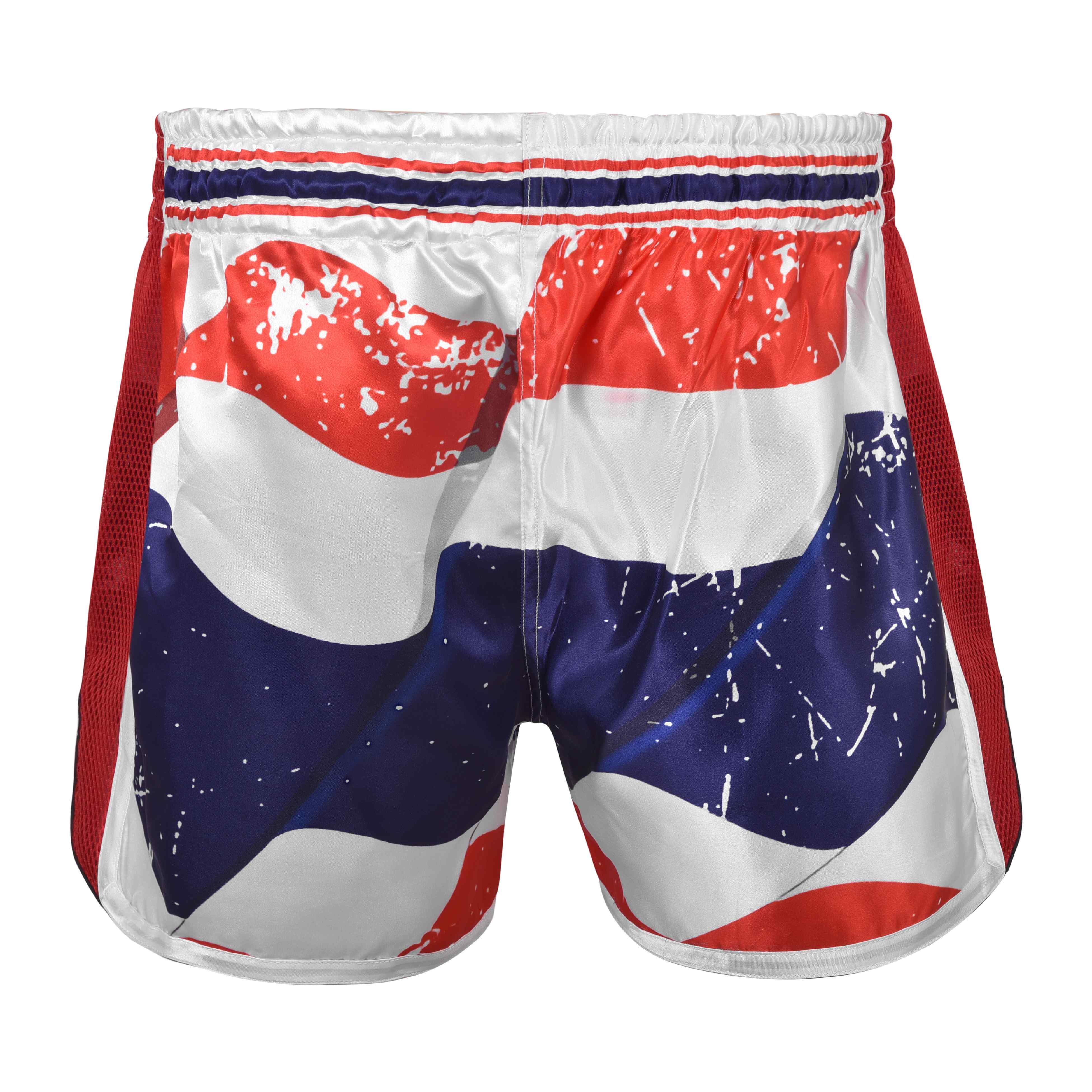 Short de Muay Thai satén con los colores de la bandera Tailandesa. Material cómodo y transpirable con ajuste firme. 