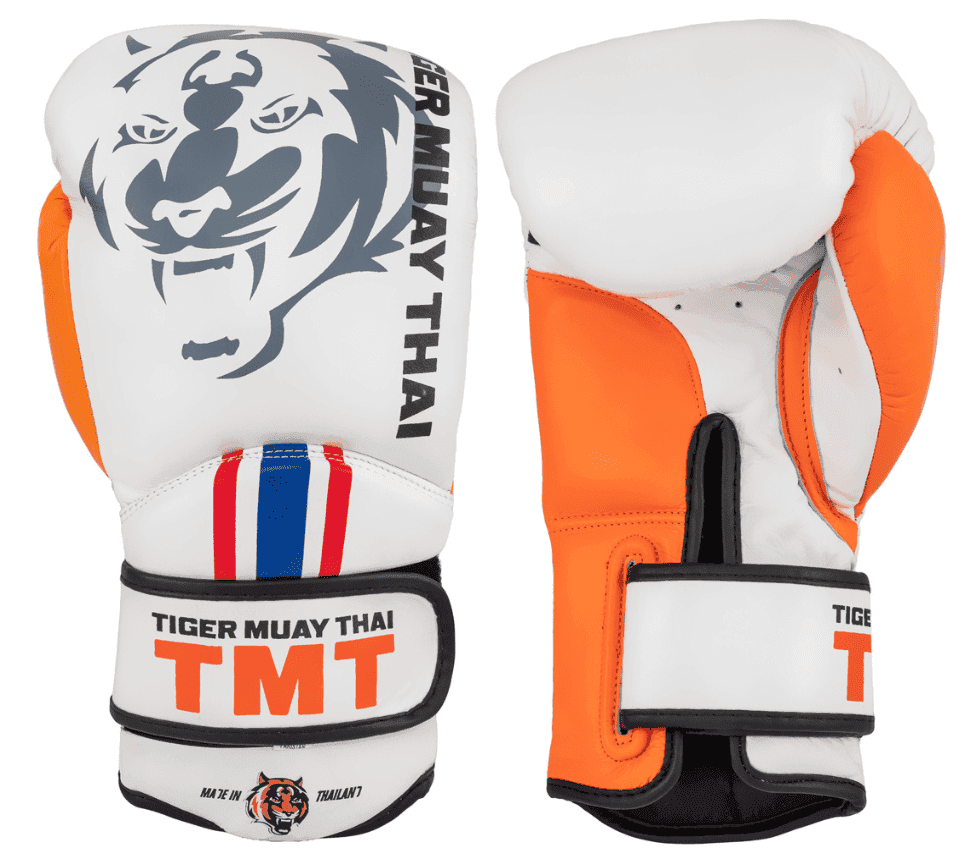 Guantes De Thai "Tmt' Piel De Vaca Blanco / Naranja