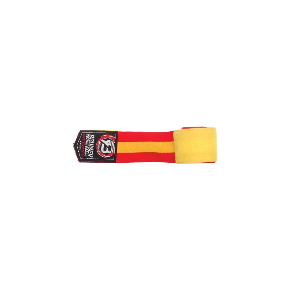 Vendas de boxeo elásticas enrolladas marca Bruiser con diseño bandera de España. 