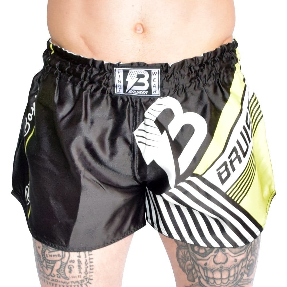PANTALON CORTO BRUISER THAI KICK FURY NEGRO Y AMARILLO