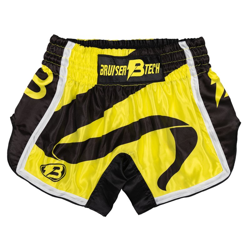 SHORT THAI KICK "BRUISER" AMARILLO/NEGRO SATEN SUBLIMADO