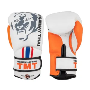 Guantes De Thai Boxing "Tmt' Piel De Vaca Blanco/Naranja
