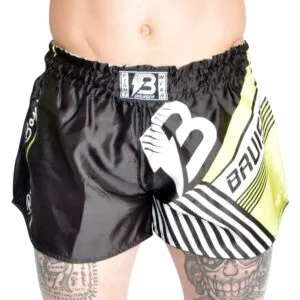 PANTALON CORTO BRUISER THAI KICK FURY NEGRO Y AMARILLO